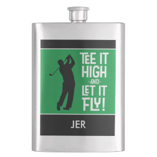 Mannelijke Golfer Tee Quote Monogram Zwarte Groen Flacon
