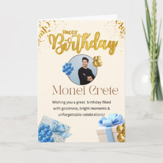Mannelijke gouden en blauwe gepersonaliseerde verj kaart