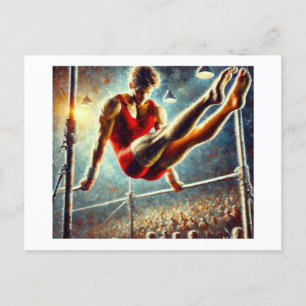 Mannelijke gymnast op parallelle bars, briefkaart
