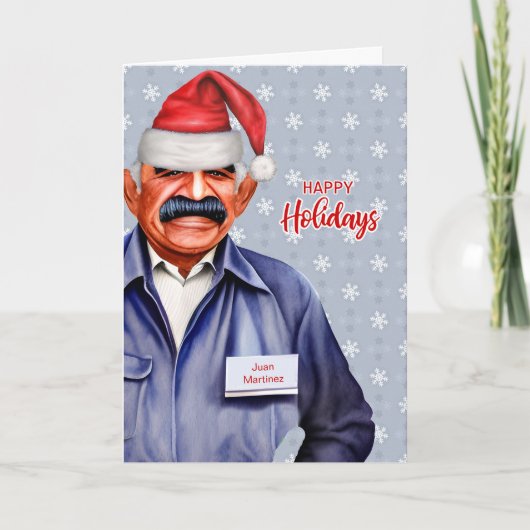 Mannelijke Hispanic Postal Service Worker Kerst Feestdagen Kaart (Voorkant)