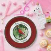 Mannelijke kardinaal en Holly Branch Red Papieren Bordje (Feest)