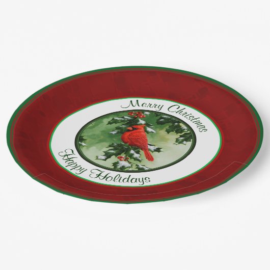 Mannelijke kardinaal en Holly Branch Red Papieren Bordje (Gekanteld)