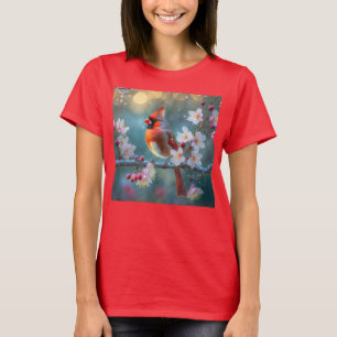 Mannelijke kardinaal in de Moonlight Cherry Blosso T-shirt