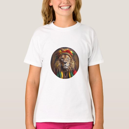 Mannelijke leeuw gekleed in rastafariaanse outfit t-shirt (Voorkant)