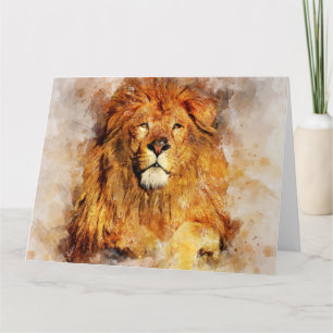 Mannelijke leeuw met grote manen Waterverf portret Bedankkaart