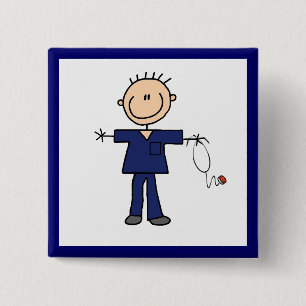 Mannelijke muis Afbeelding Verpleegster - Blauw Vierkante Button 5,1 Cm