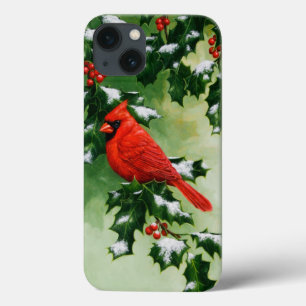 Mannelijke Noordelijke Rode Kardinaalvogel & Hulst iPhone 13 Hoesje