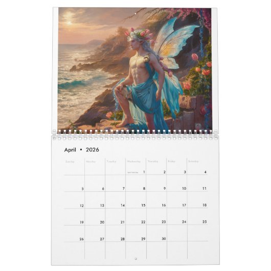 Mannelijke oceaan feeën kalender (Apr 2026)