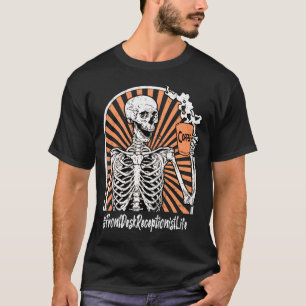 Mannelijke Receptionist Leven Koffie Skelet Vermoe T-shirt