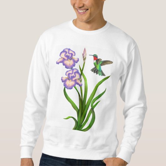 Mannelijke Ruby Throated Hummingbird op Iris Shirt (Voorkant)