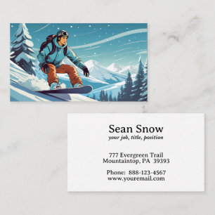 Mannelijke snowboarder op een berg visitekaartje