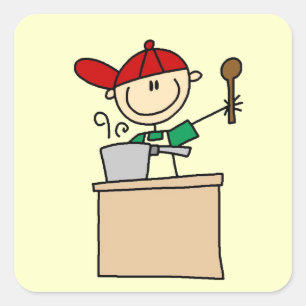 Mannelijke Stick Figure Kok Vierkante Sticker