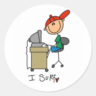 Mannelijke Stick Figure Web Surfer Ronde Sticker