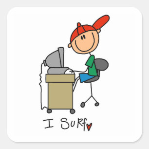 Mannelijke Stick Figure Web Surfer Vierkante Sticker