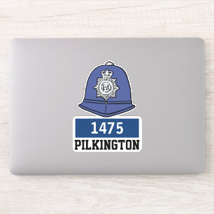 Mannelijke UK politieagent helm met naam en nummer Sticker