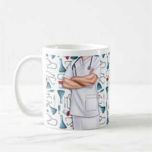 Mannelijke zuster White scrubs persoonlijke koffie Koffiemok
