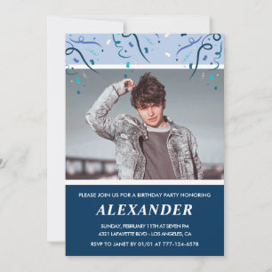 Mannen 18e verjaardagsuitnodigingen Foto Navy Blue Kaart