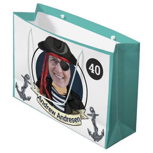 Mannen 40ste Pirate Birthday Funny add Face Great Groot Cadeauzakje (Voorkant Gekanteld)