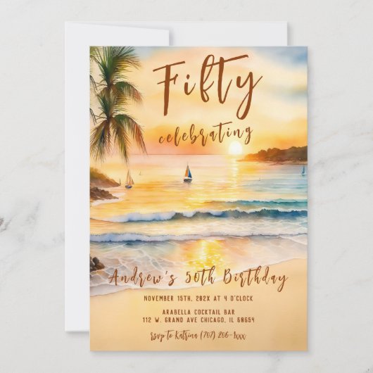Mannen 50ste verjaardag Beach Party Kaart (Voorkant)