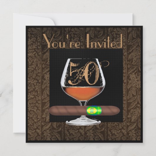 MANNEN 50ste Verjaardag UITNODIGINGEN COGNAC SJABL (Voorkant)