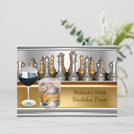 Mannen 60e verjaardag Chess Set Metal Scotch Kaart (Staand voorkant)