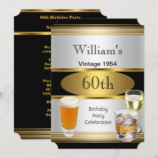 Mannen 60e verjaardag Gold Silver Beer Kaart (Voorkant / Achterkant)