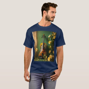Mannen aangekocht T-shirt met Viool 3D Floral Des