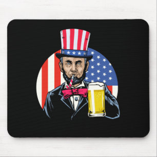 Mannen Abe Lincoln Drinkt Bier Grappig 4 juli Muismat