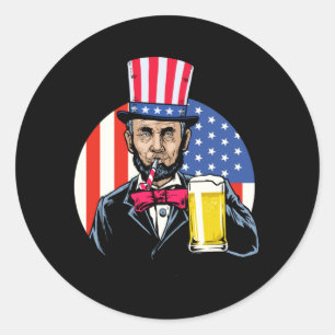 Mannen Abe Lincoln Drinkt Bier Grappig 4 Juli Ronde Sticker