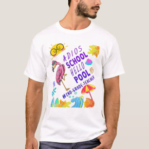 Mannen Adios School Hallo Pool, Flamingo Funny 2Nd T-shirt
