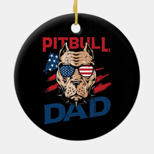 Mannen Amerikaanse Pitbull Pap, 4 juli Keramisch Ornament (Achterkant)