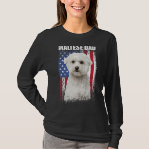 Mannen Amerikaanse vlag Maltese papa dog voor fa T-shirt