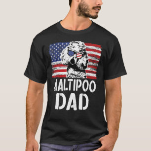 Mannen Amerikaanse vlag Maltipoo pap hond voor F T-shirt