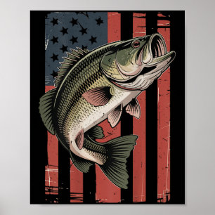 Mannen Amerikaanse Vlag Vissen Patriottische Large Poster