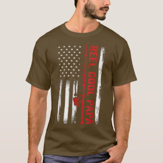 Mannen Amerikaanse vlag Vist Reel Cool Papa Father T-shirt