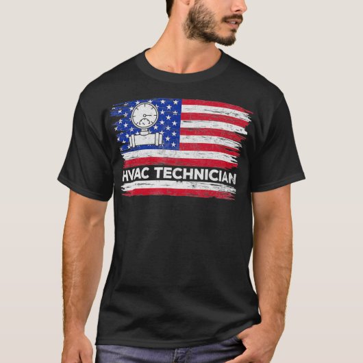 Mannen Amerikaanse vlaggen-Hvac-technicus verlaat T-shirt (Voorkant)