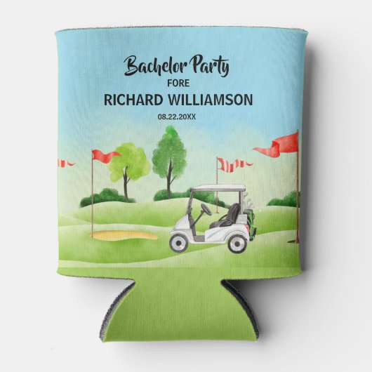 Mannen Avond Golf Thema Naam Datum Blikjeskoeler (Voorkant)