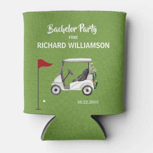 Mannen Bachelor Party Golf Thema Naam Datum Blikjeskoeler (Voorkant)