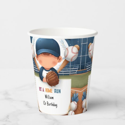 Mannen Ball Wood Game Team Honkbal 1e Verjaardag Papieren Bekers (Achterkant)