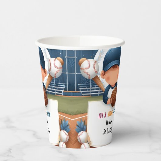Mannen Ball Wood Game Team Honkbal 1e Verjaardag Papieren Bekers (Links)