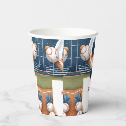 Mannen Ball Wood Game Team Honkbal 1e Verjaardag Papieren Bekers (Rechts)