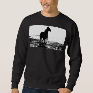 Mannen Basic Black Sweatshirt Running Horse Sjablo
