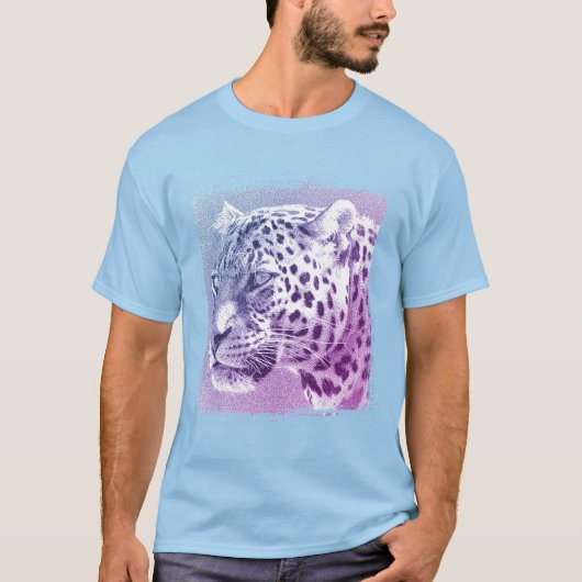 Mannen Basic Light Blue T-Shirt Leopard Head (Voorkant)