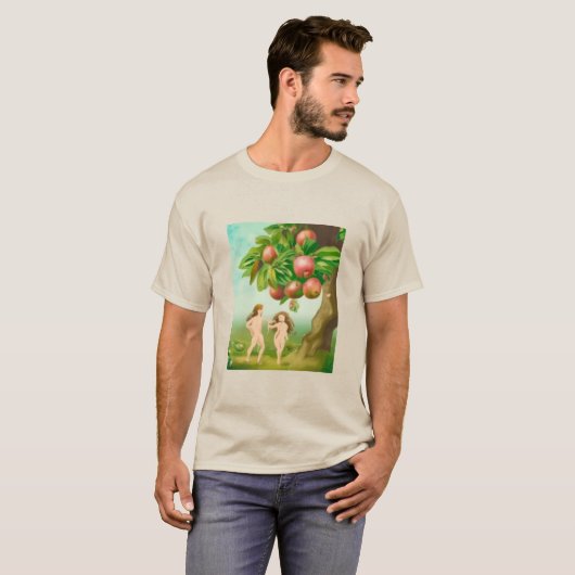 Mannen Basic T-Shirt Eden's Serenity - Adam en Eva (Voorkant volledig)