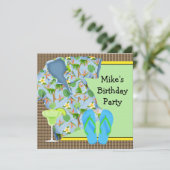 Mannen BBQ Margarita Beach Verjaardagsfeestje Uitn Kaart (Staand voorkant)