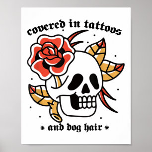 Mannen bedekt met Tattoos en hondenhaar Poster