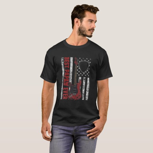 Mannen beste Papaw ooit Amerikaanse vlag Guitar Ch T-shirt (Voorkant volledig)