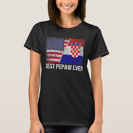Mannen beste pepaw ooit Kroatië vlag patriottische T-shirt (Voorkant)
