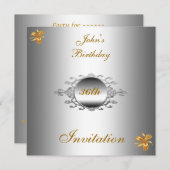 Mannen Birthday Party Invitation Silver Kaart (Voorkant / Achterkant)