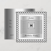 Mannen Birthday Party Silver Invitation Kaart (Voorkant / Achterkant)